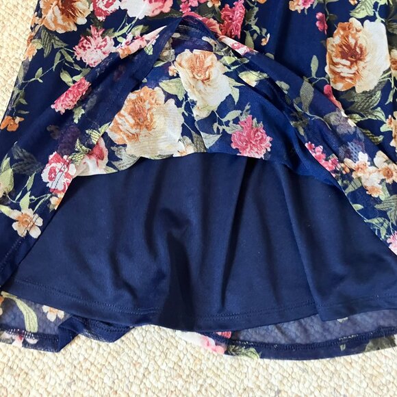 Monteau Girl Navy Blue  Rose Floral Dress Girls XL 14 - Picture 9 of 9